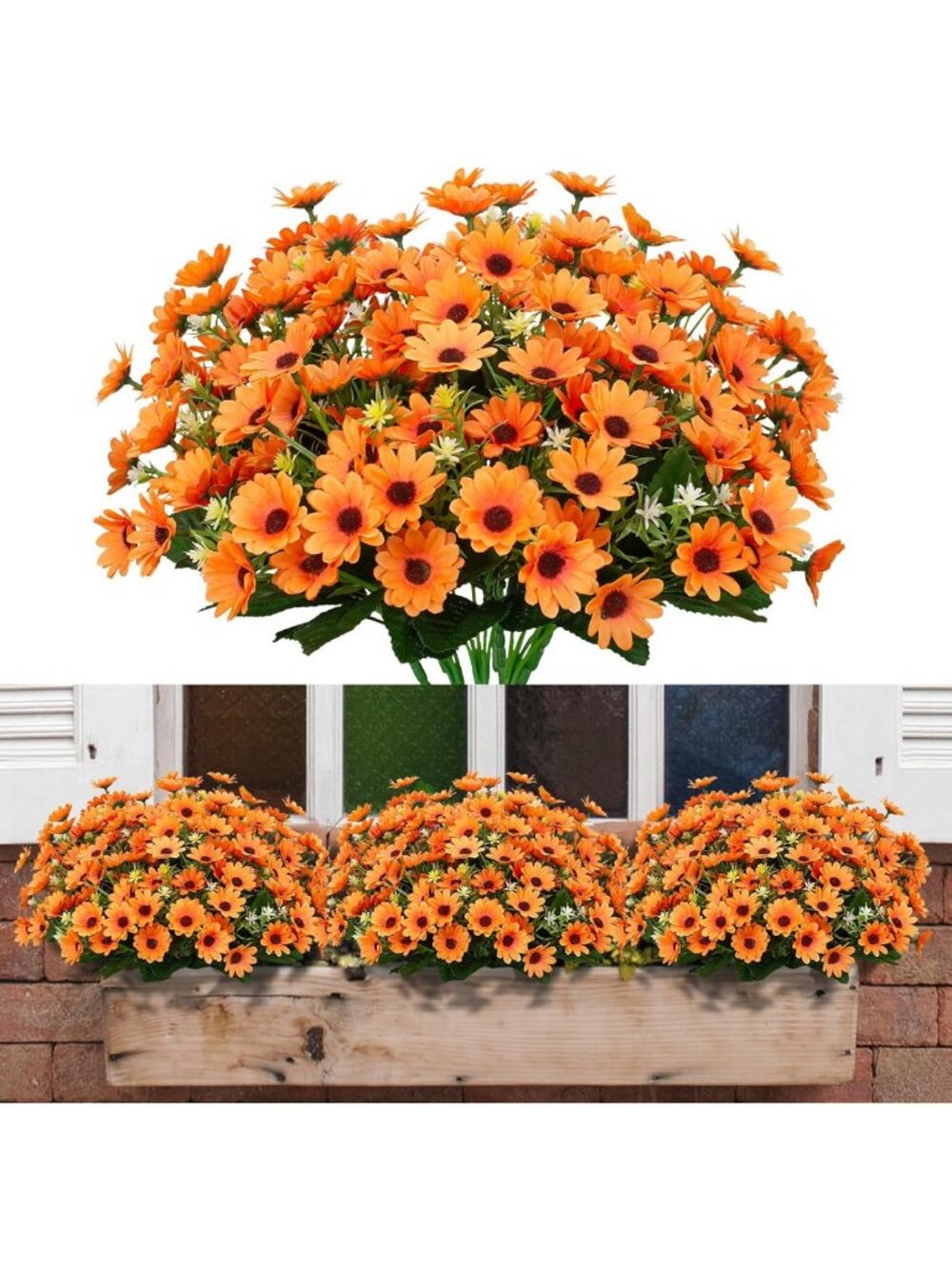 8 Bundles UV Resistant Artificial Sunflowers & Mums - Faux Silk Fall Decor